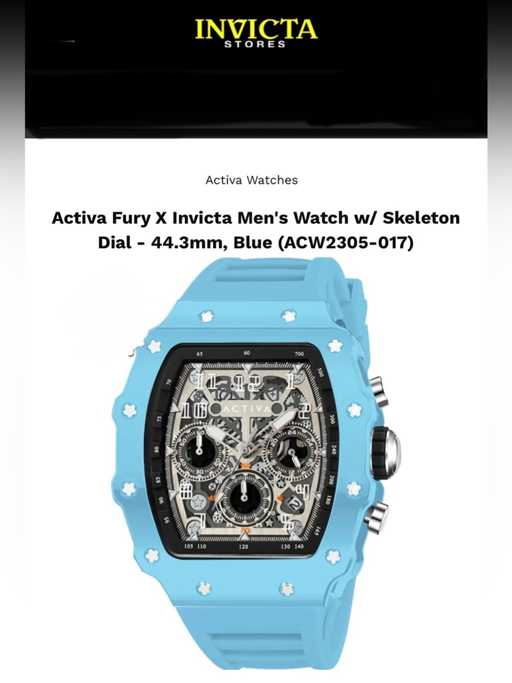 Invicta Ativa Light Blue or Purple Skeleton Dial Unisex Sport Watch-Authentic⌚️